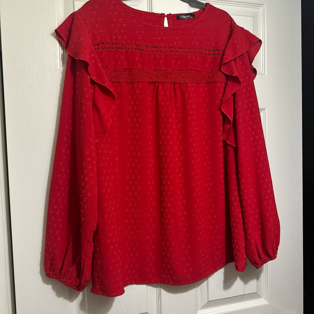 Red Ruffled Women's Top